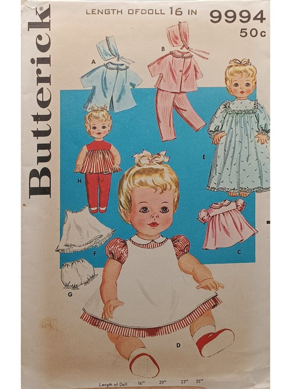 Butterick Doll Wardrobe Sewing Pattern 9994 For 16-Inch Dolls 14 Pieces Vintage